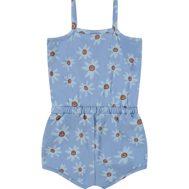 Smiling Daisy Print Sleeveless Romper, Blue