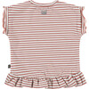 Crew Neck Ruffle Shoulder Peplum Waist Striped Top, Redwood - T-Shirts - 2