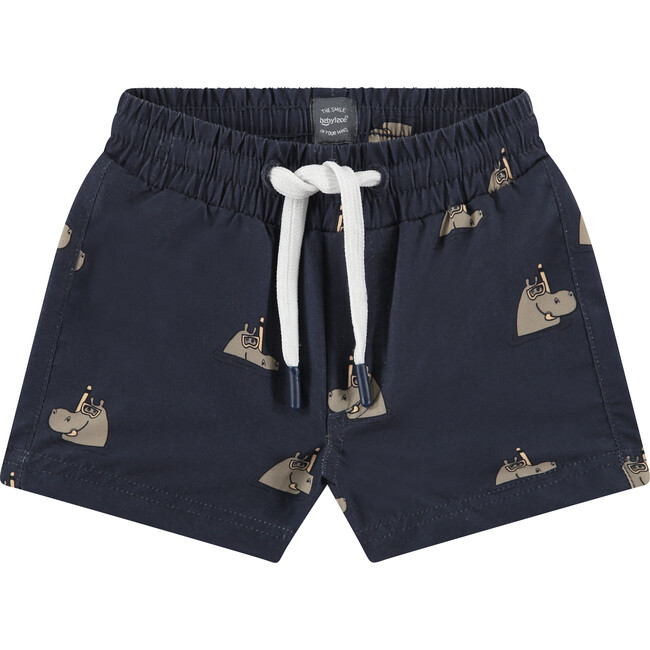All-Over Swimming Graphic Print Swim Trunks, Smoke