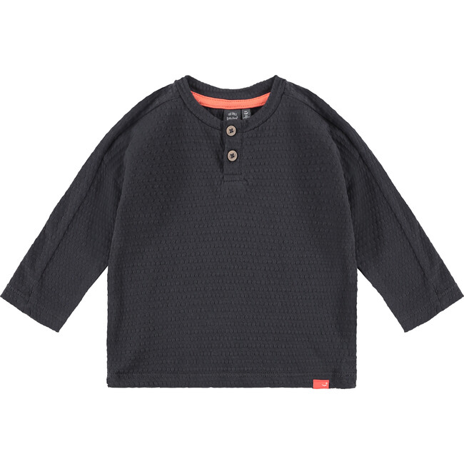 Long Sleeve Textured Henley Shirt, Smoke