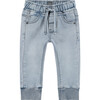 Jogger Style Cinched Waist Cuffed Jeans, Blue Denim - Jeans - 1 - thumbnail