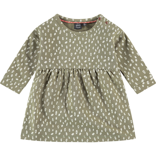 Round Neck Long Sleeve Spot Print Dress, Fern