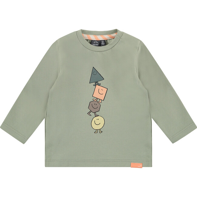 Crew Neck Long Sleeve Playful Graphic Shirt, Sage