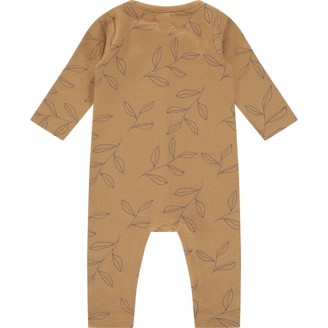 Leaf Graphic Print Buttoned Romper, Curry - Bodysuits - 2