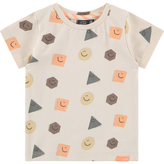Crew Neck Short Sleeve All-Over Basic Graphic Print T-Shirt, Chalk