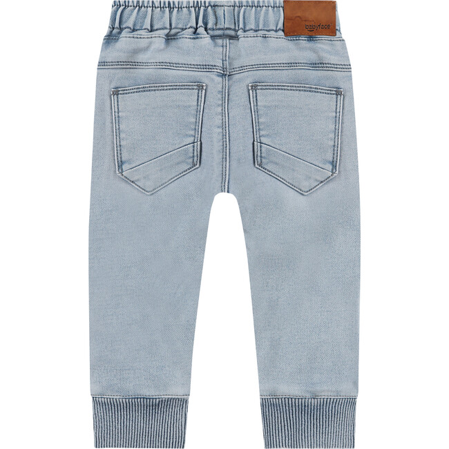 Jogger Style Cinched Waist Cuffed Jeans, Blue Denim