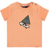 Crew Neck Shoulder Button Graphic Print T-Shirt, Neon Orange - T-Shirts - 1 - thumbnail