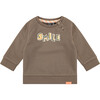 Crew Neck Long Sleeve Ribbed Cuff 'Smile' Graphic Print Sweatshirt, Brown - Sweatshirts - 1 - thumbnail