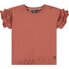 Flutter Sleeve Clincked Waist T-Shirt, Gravel - T-Shirts - 1 - thumbnail