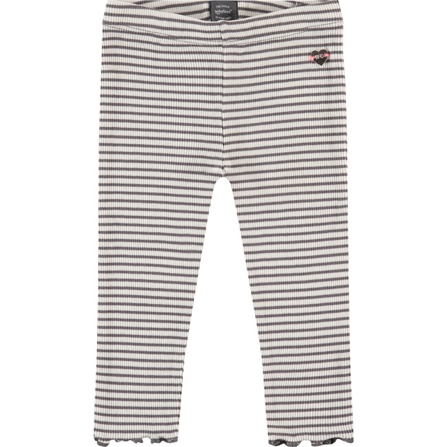 Striped Lettuce Edge Hem Leggings, Grey
