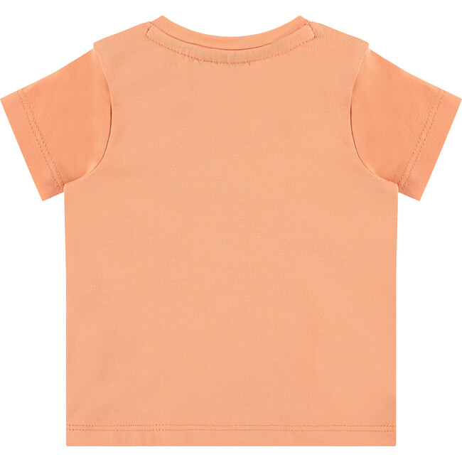 Crew Neck Shoulder Button Graphic Print T-Shirt, Neon Orange - T-Shirts - 2