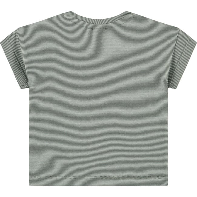 Crew Neck Micro-Stripe Enlarged Side Pocket T-Shirt, Thyme