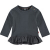 Long Sleeve Ruffled Peplum Tee Shirt, Charcoal - T-Shirts - 1 - thumbnail