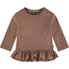 Long Sleeve Ruffled Peplum Tee Shirt, Clay - T-Shirts - 1 - thumbnail