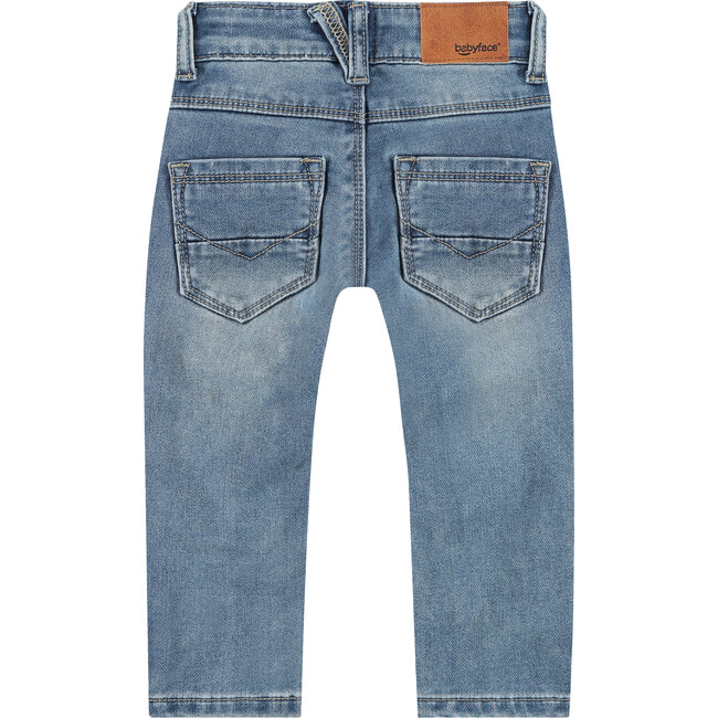 Straight Cut Buttoned Jeans, Mid Blue Denim - Jeans - 2