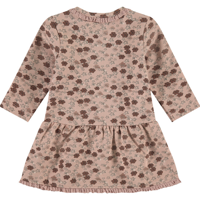 All-Over Floral Print Long Sleeve Drop Peplum Waist Dress, Faded Pink - Dresses - 2
