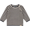 Striped Knit Crew Neck Pullover Sweater, Navy And White - Sweaters - 1 - thumbnail