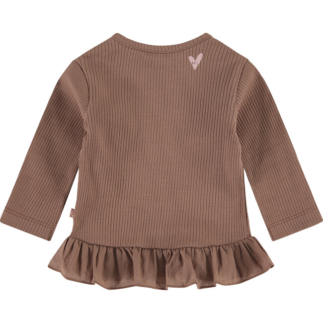 Long Sleeve Ruffled Peplum Tee Shirt, Clay - T-Shirts - 2