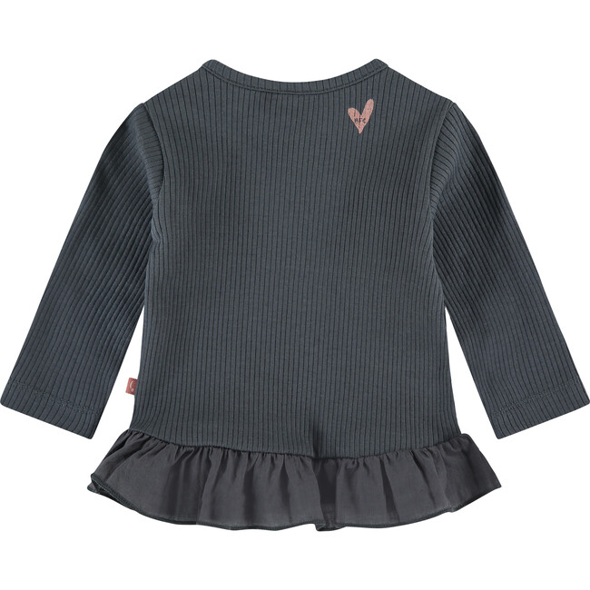 Long Sleeve Ruffled Peplum Tee Shirt, Charcoal - T-Shirts - 2