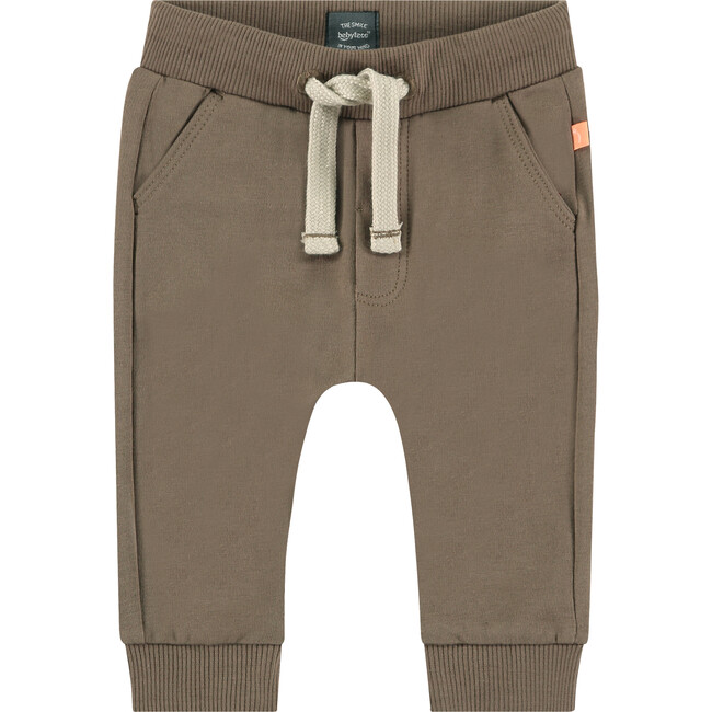 Plush Ribbed Cuff Drawstring Waist Sweatpants, Brown