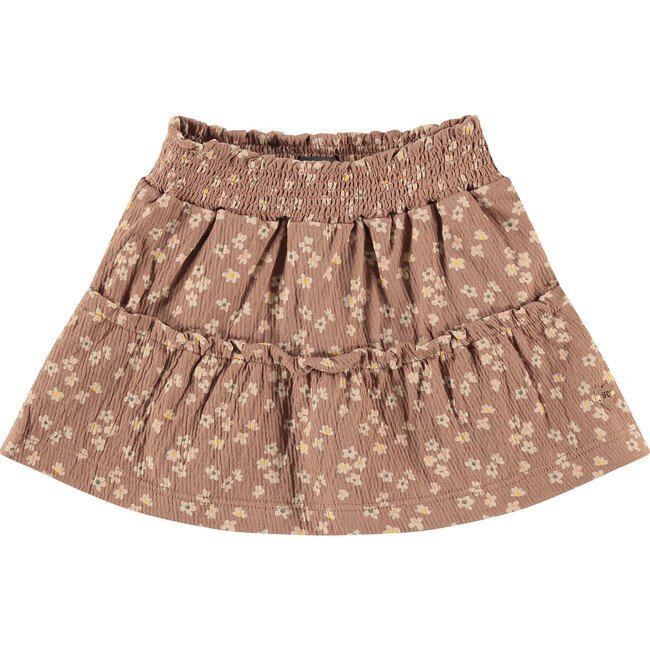 Tiered All-Over Floral Graphic Print Cicnched Waist Skirt, Wood