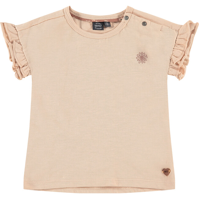 Flutter Sleeve Flower Graphic Print T-Shirt, Blush