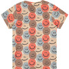 All-Over Multicolored Smileyface Graphic Print T-Shirt, Grapefruit - T-Shirts - 2