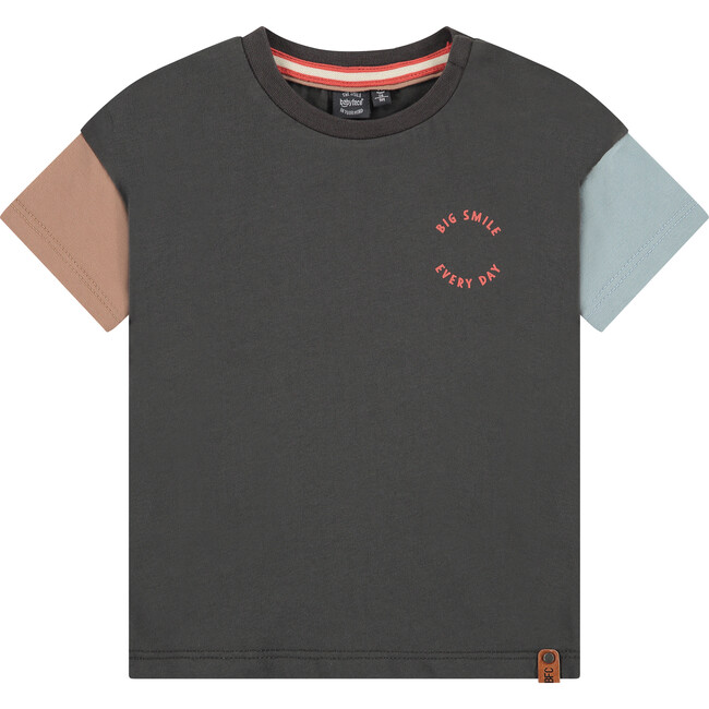 Multicolored Sleeve "Big Smile, Every Day" Print T-Shirt, Antra