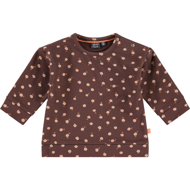 All-Over Floral Print Long Sleeve Sweatshirt, Brown