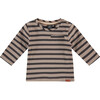 Striped Long Sleeve Tee Shirt, Taupe And Charcoal - T-Shirts - 1 - thumbnail