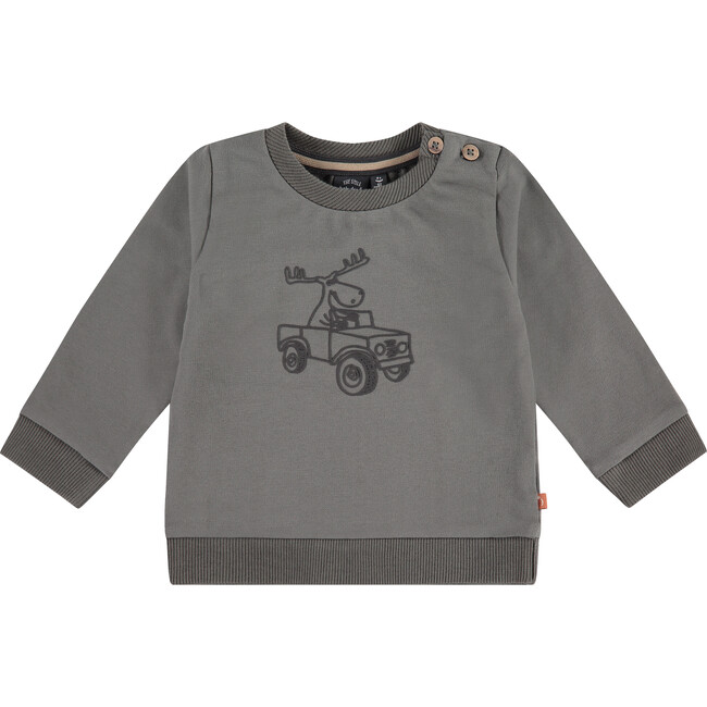 Moose Driving Jeep Graphic Crew Neck Pullover Sweatshirt, Green