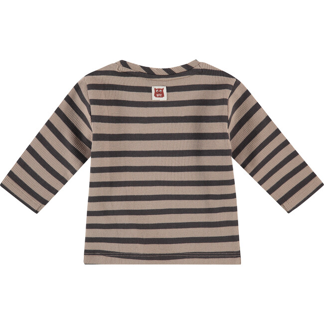 Striped Long Sleeve Tee Shirt, Taupe And Charcoal - T-Shirts - 2