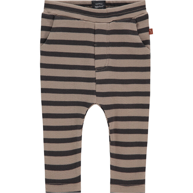 2-Front 1-Back Pocket Striped Legging, Taupe And Charcoal - Leggings - 1