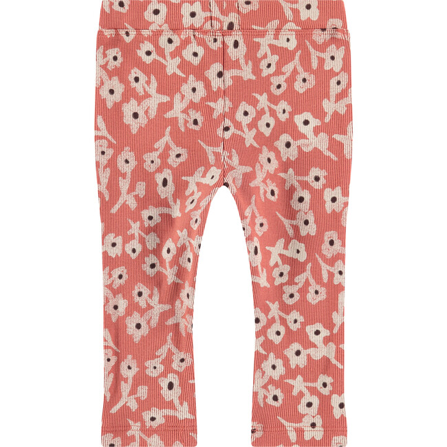 Knit Floral Leggings, Brick Red - Leggings - 2
