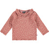 Wrap-Around Ruffled Collar Leopard Print Ribbed Long Sleeve Tee Shirt, Pink - T-Shirts - 1 - thumbnail