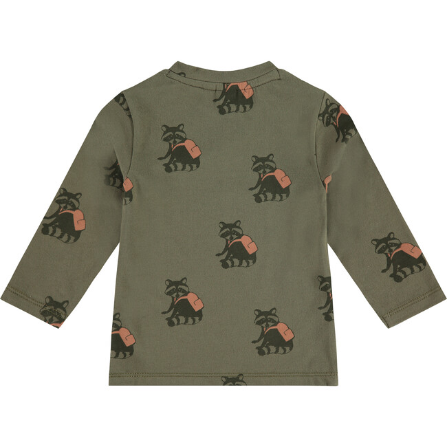 Long Sleeve Raccoon Print Shirt, Moss - Shirts - 2