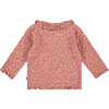 Wrap-Around Ruffled Collar Leopard Print Ribbed Long Sleeve Tee Shirt, Pink - T-Shirts - 2