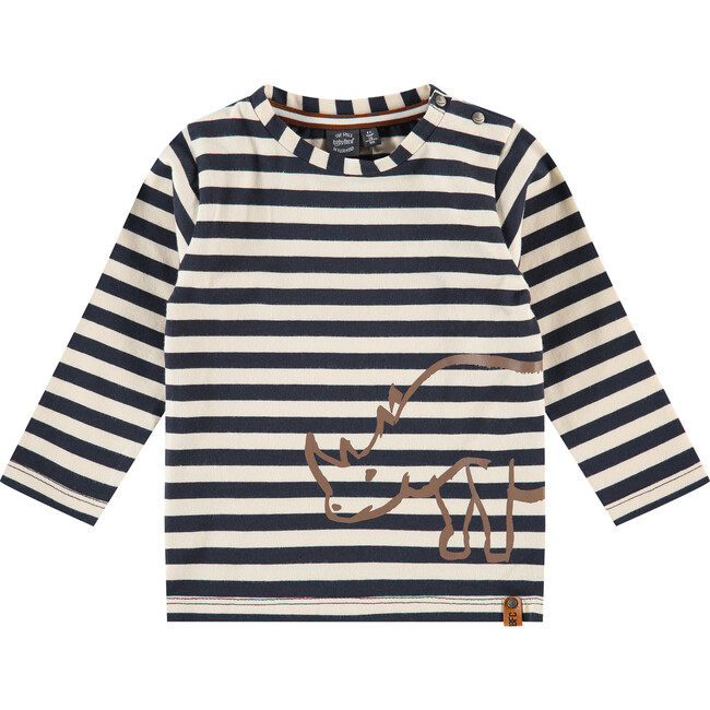 Rhino Print Long Sleeve Shirt, Blue Stripes