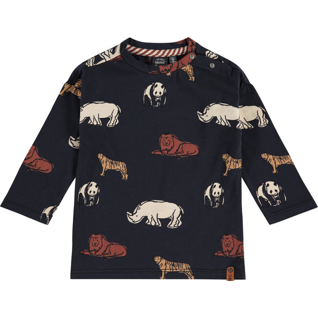 Animal Print Long Sleeve Shirt, Night Blue