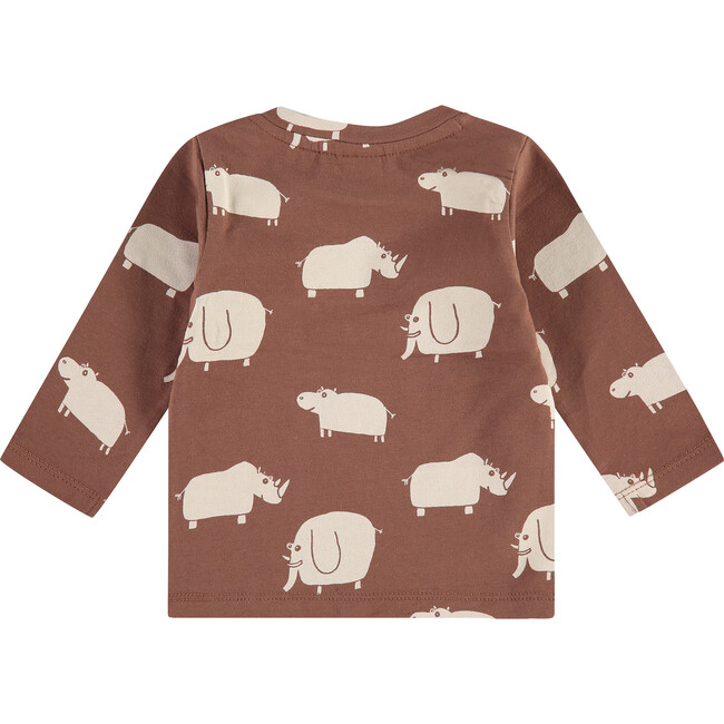 Rhino And Elephant Graphic Long Sleeve Tee Shirt, Chocolate Brown - T-Shirts - 2