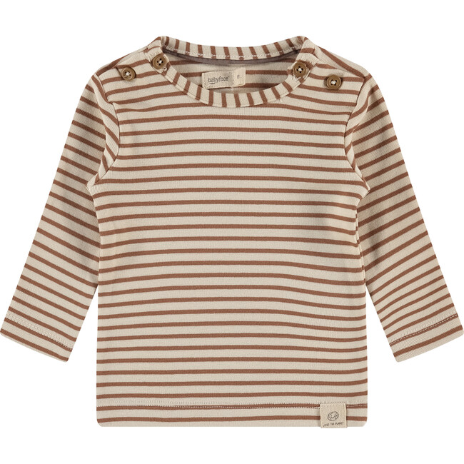 Knit Striped Long Sleeve Shirt, Mocha