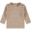 Knit Striped Long Sleeve Shirt, Mocha - Shirts - 1 - thumbnail