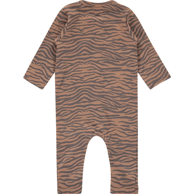 Knit Animal Print Long Sleeve Romper, Mocha - Rompers - 2