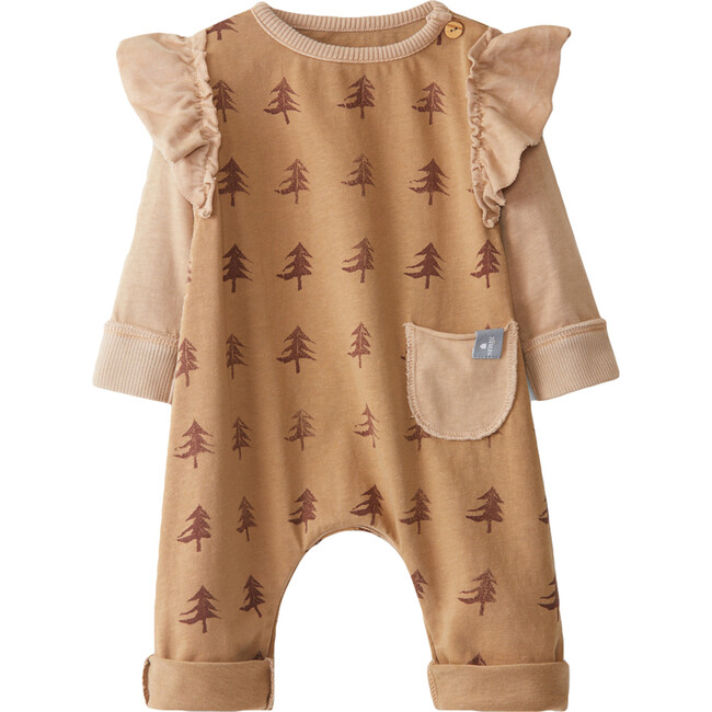Tree Printed Ruffle Footie, Red