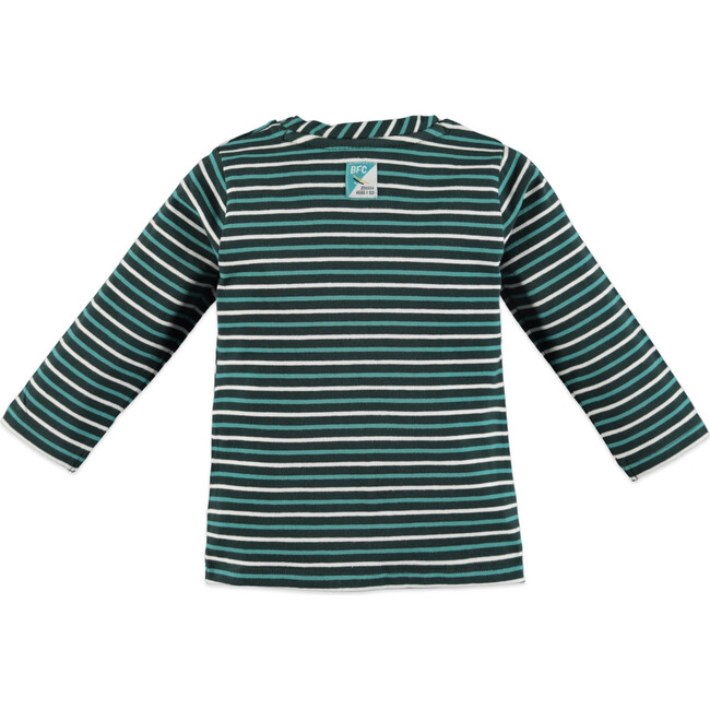 Striped Long Sleeve Tee, Bottle Green - T-Shirts - 2