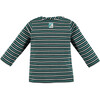 Striped Long Sleeve Tee, Bottle Green - T-Shirts - 2