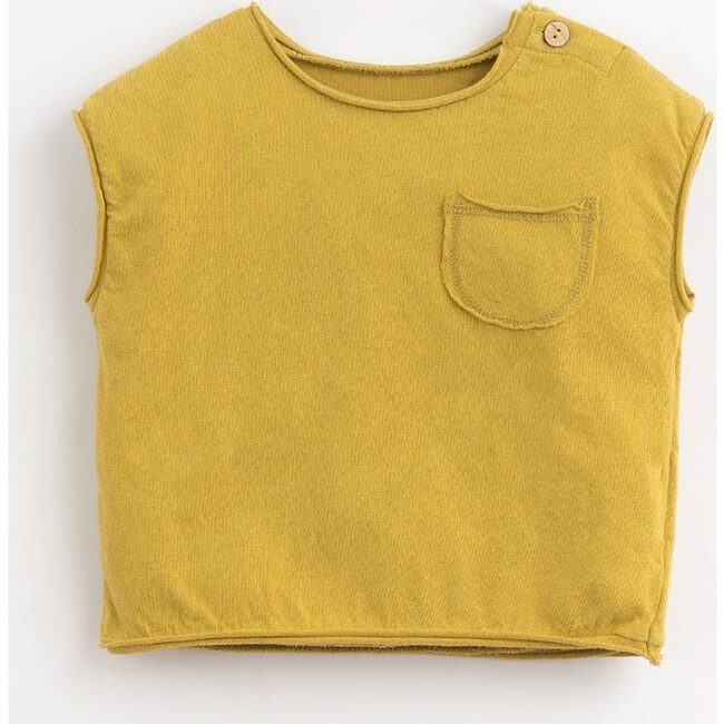 Front Pocket Unfinished Hem Muscle Tee, Mustard