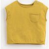 Front Pocket Unfinished Hem Muscle Tee, Mustard - T-Shirts - 1 - thumbnail