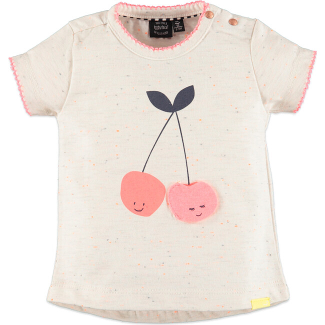Cherry Tee, Cream with Pink