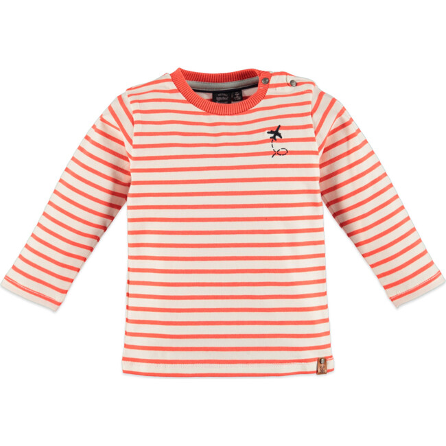 Long Sleeve Striped Tee, Orange Red